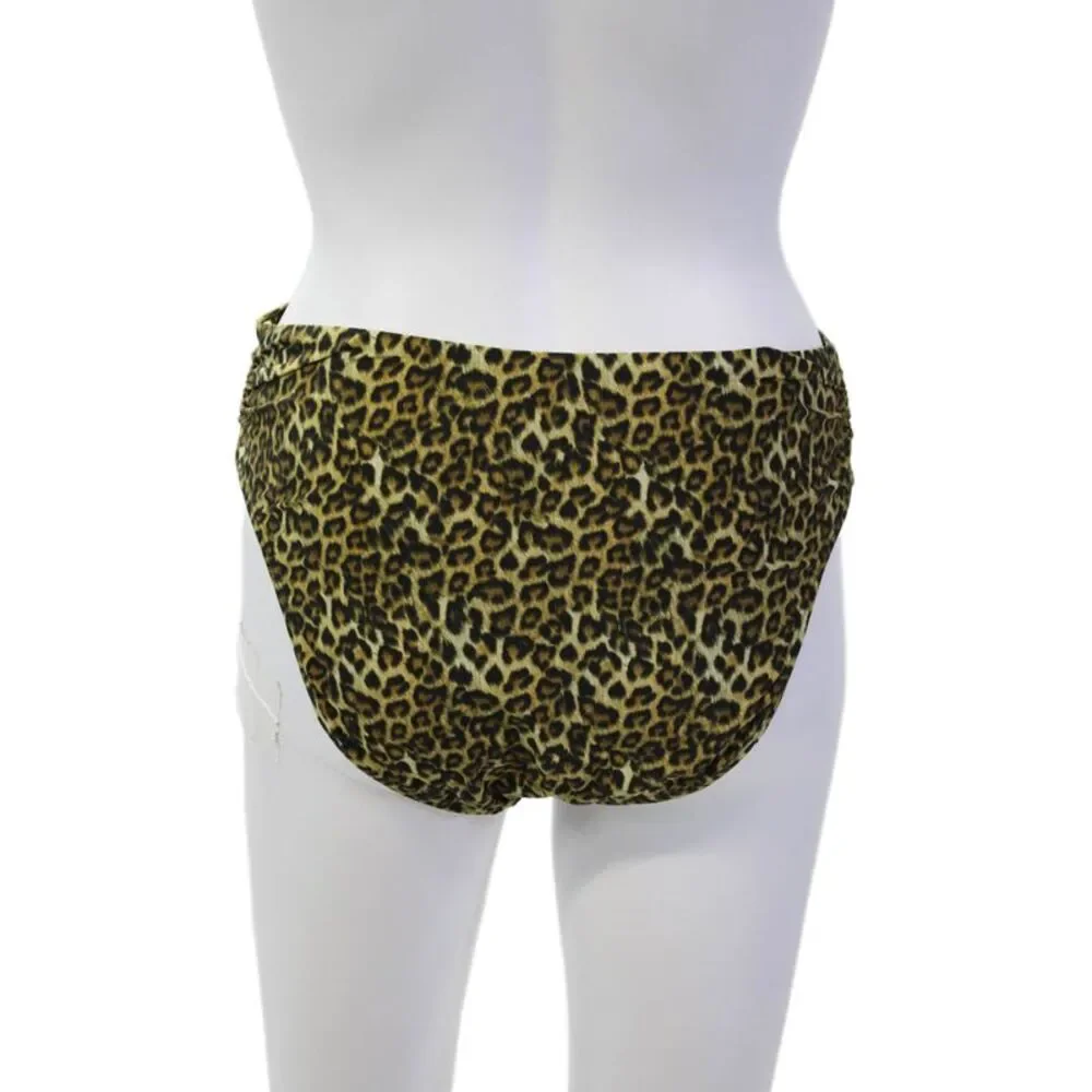 Solido Womens Swimwear Animal Print High-Waisted Bikini Bottom Brown Size L